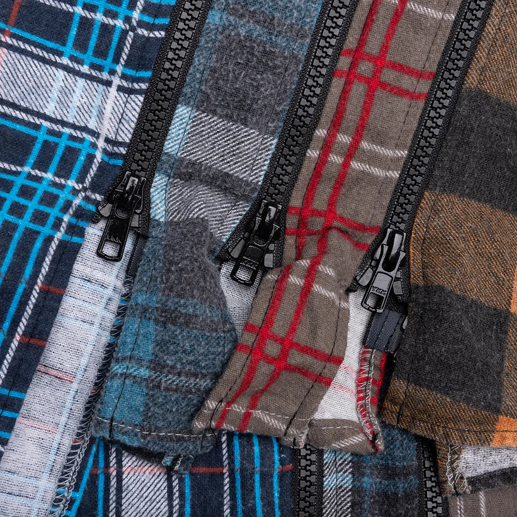 7 Cuts Zipped Wide Flannel Shirt Assorted