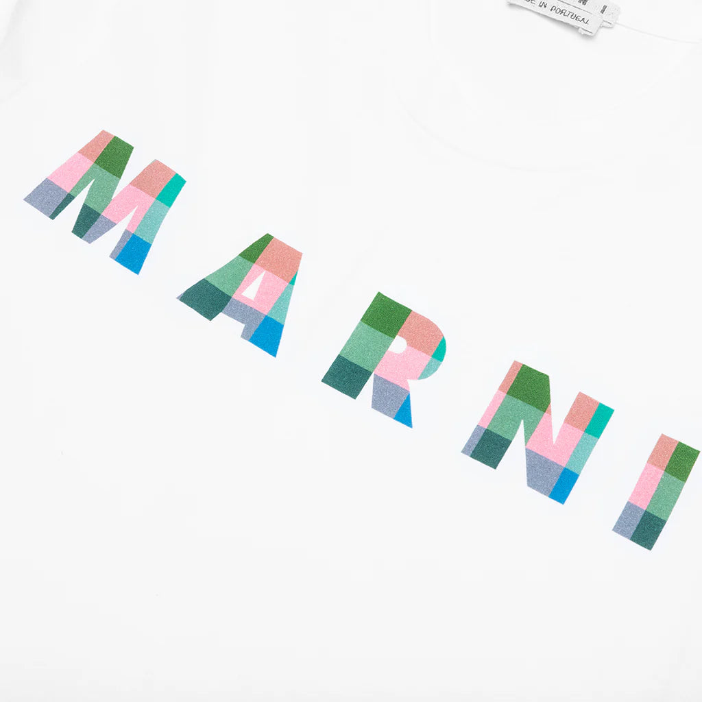 White Cotton T Shirt With Gingham Logo Lily White