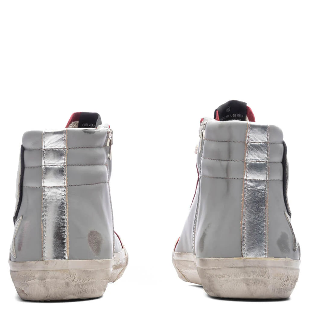 Slide Leather Sneakers Grey Dark Red White Silver