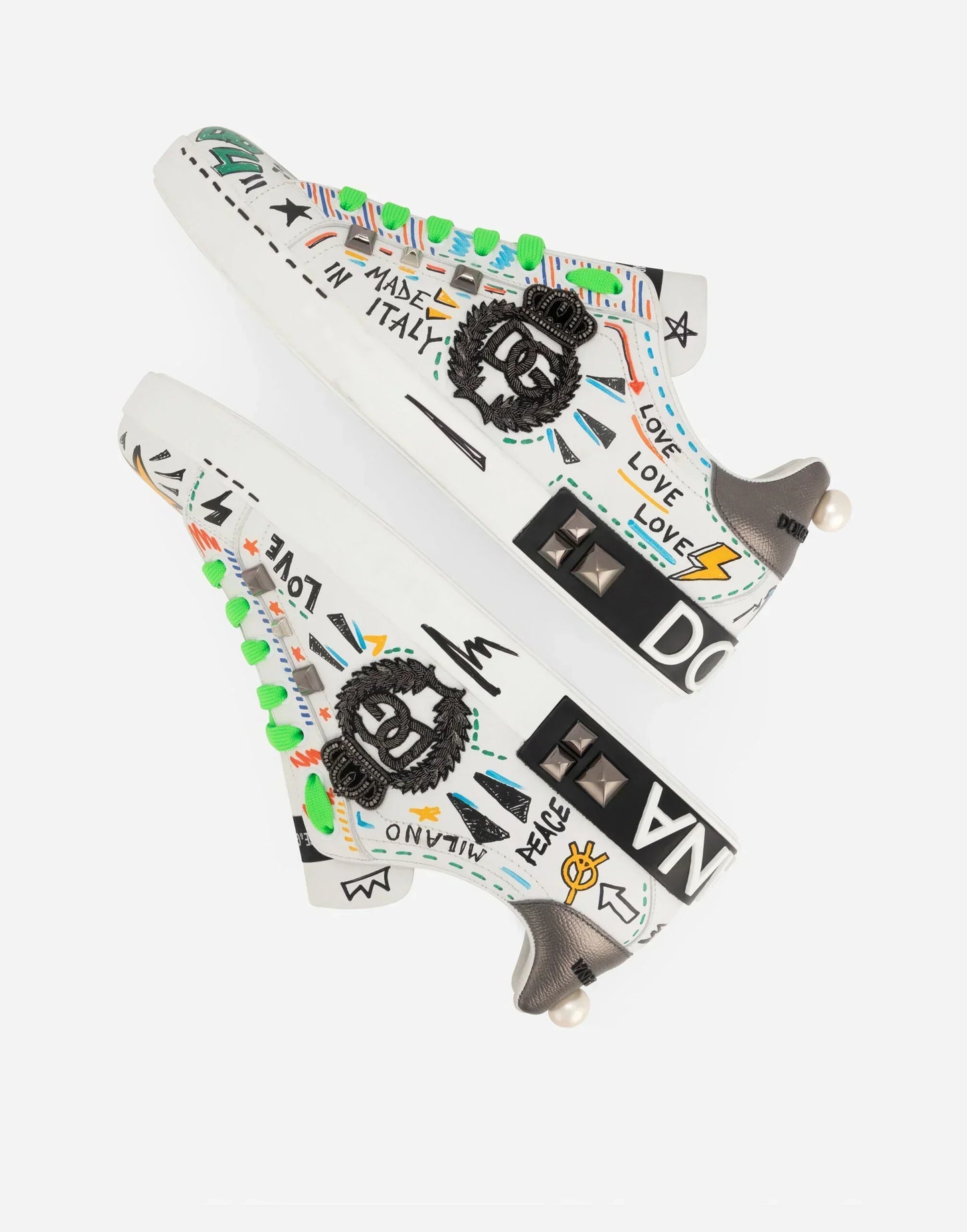 DG Calfskin Portofino Sneakers With Embroidery And Studs