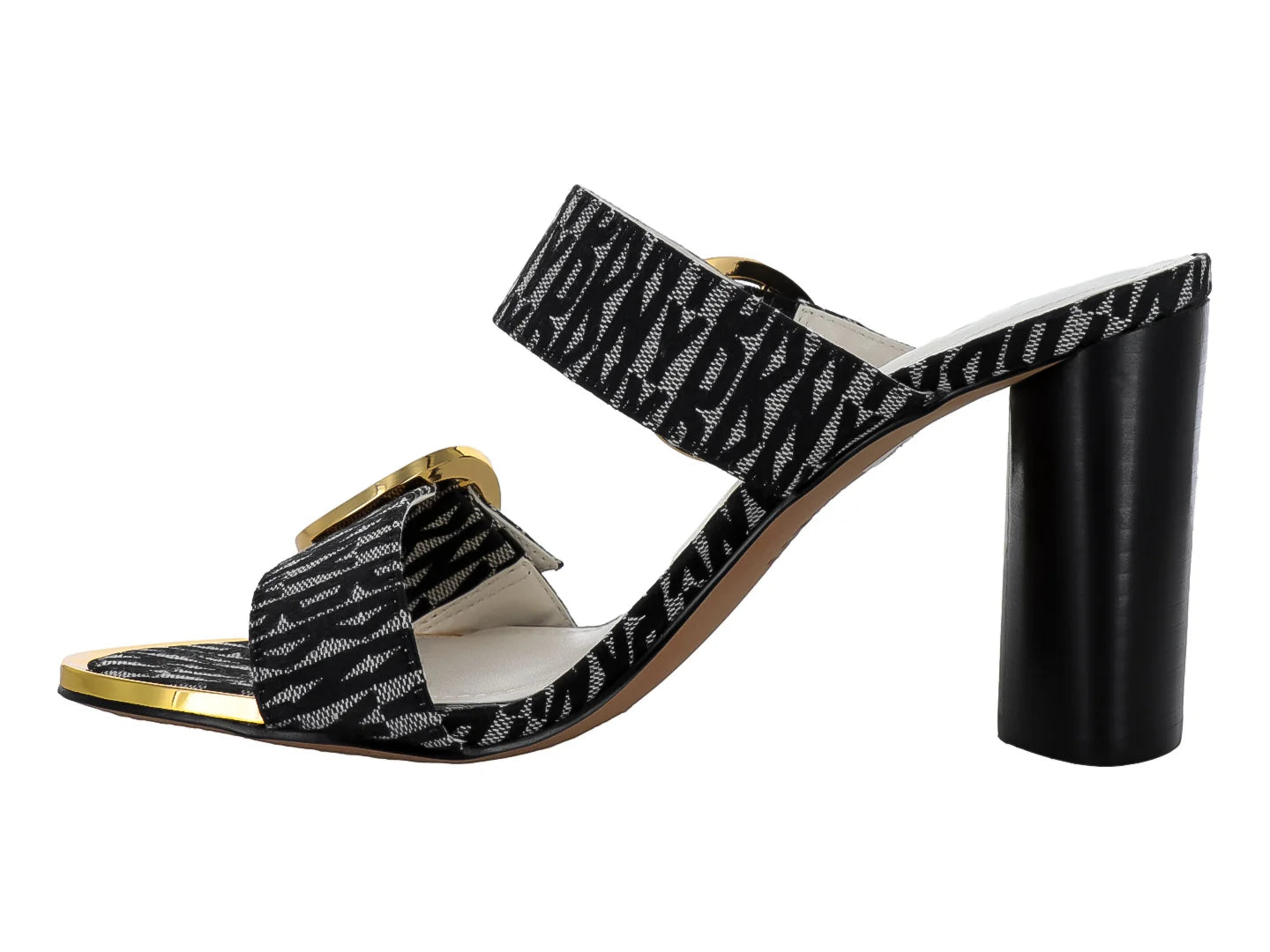 Sandalias DKNY Tacón Bloque Negro y Beige para Mujer