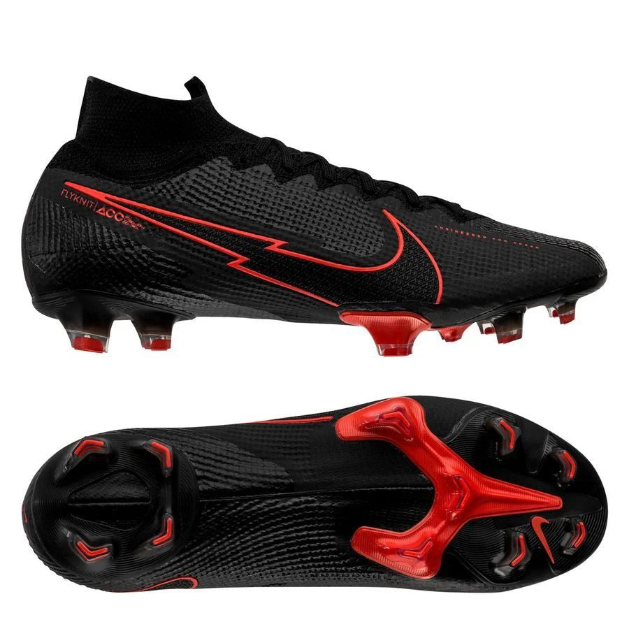 Nike Mercurial Superfly 7 Elite FG Firm Ground Mens Soccer Cleats Black Chile Red Dark Smoke Grey