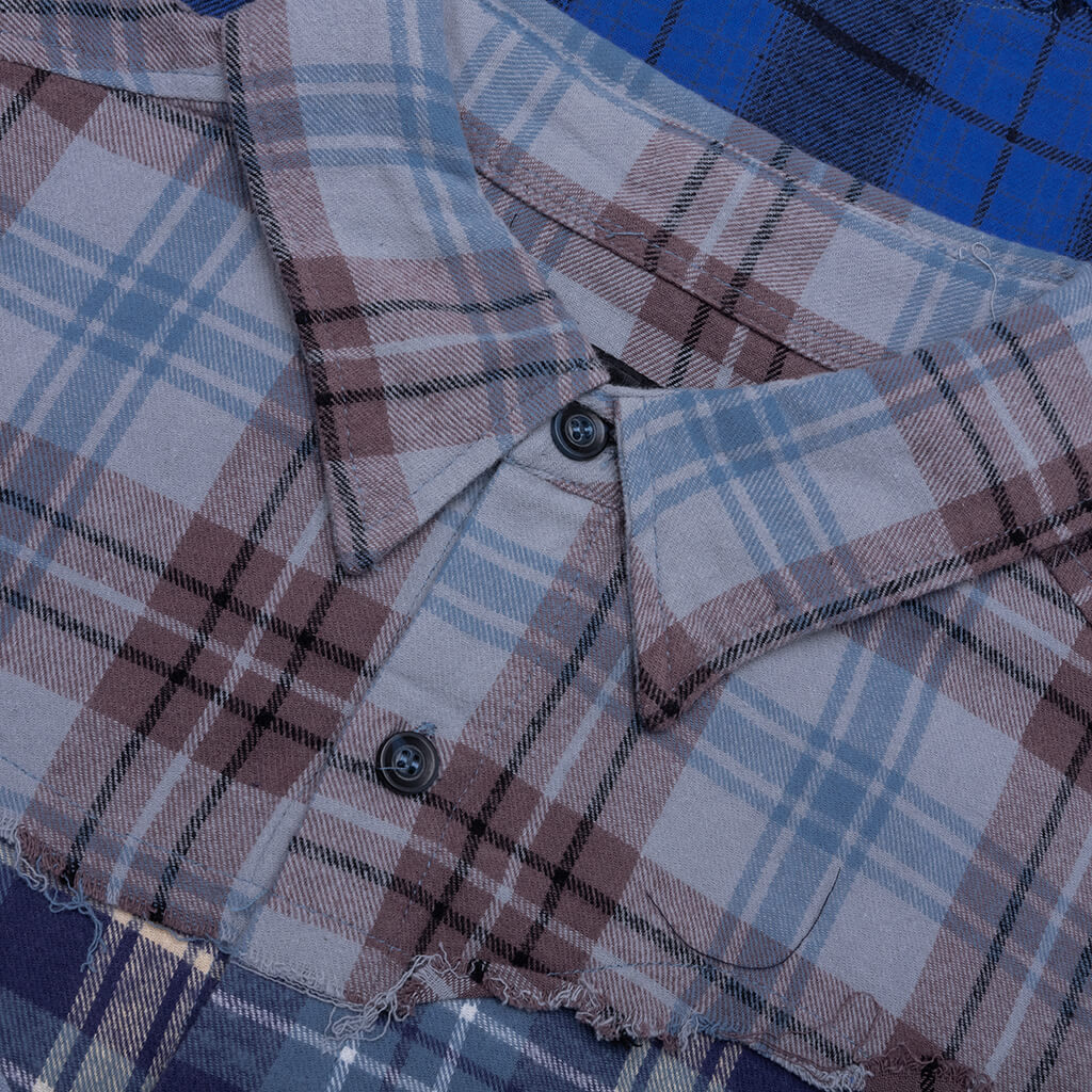 Face Patchwork Flannel Blue Multi