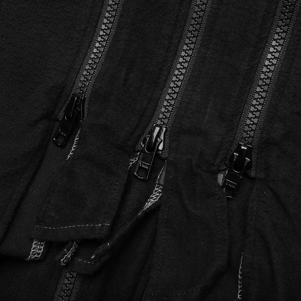 Flannel Shirt 7 Cuts Zipped Wide Shirt Over Dye Black