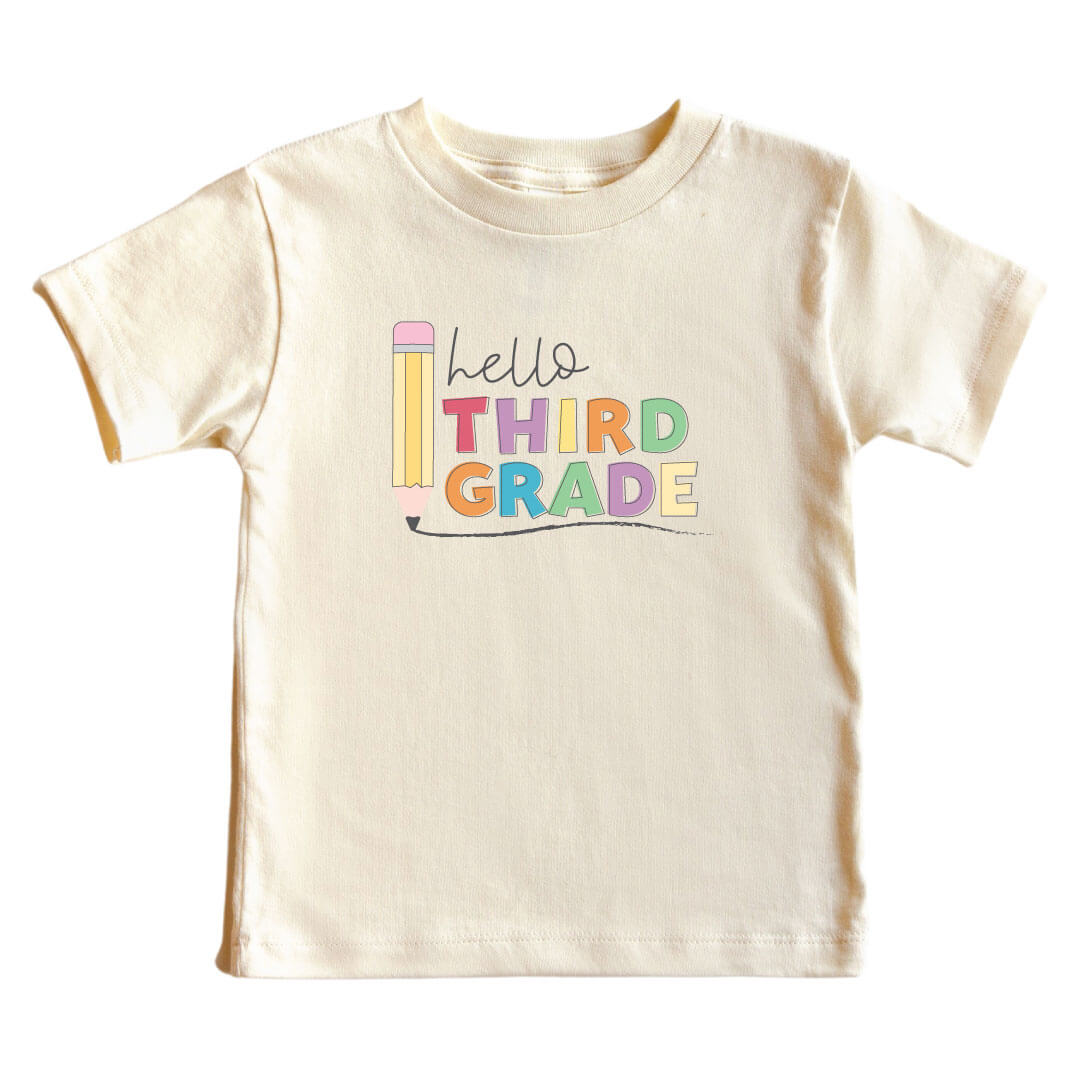 Hello New Grade Pencil Kids Graphic Tee | Natural