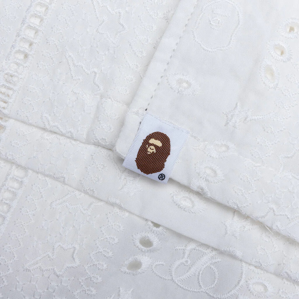 Embroidery Open Collar S S Shirt Ivory