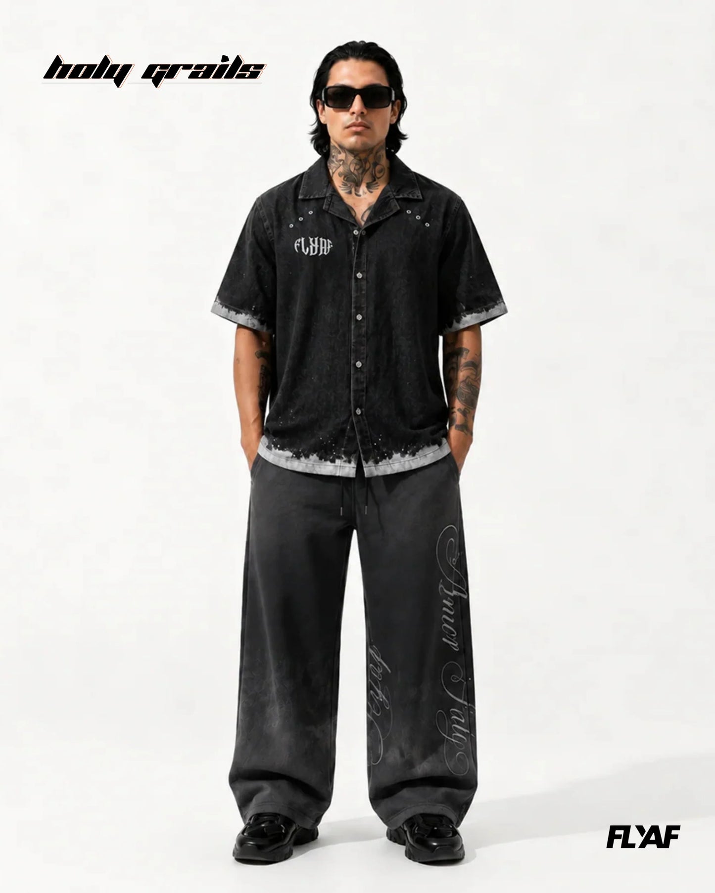 Black Advisory Denim Half Sleeve Shirt HG x FLYAF
