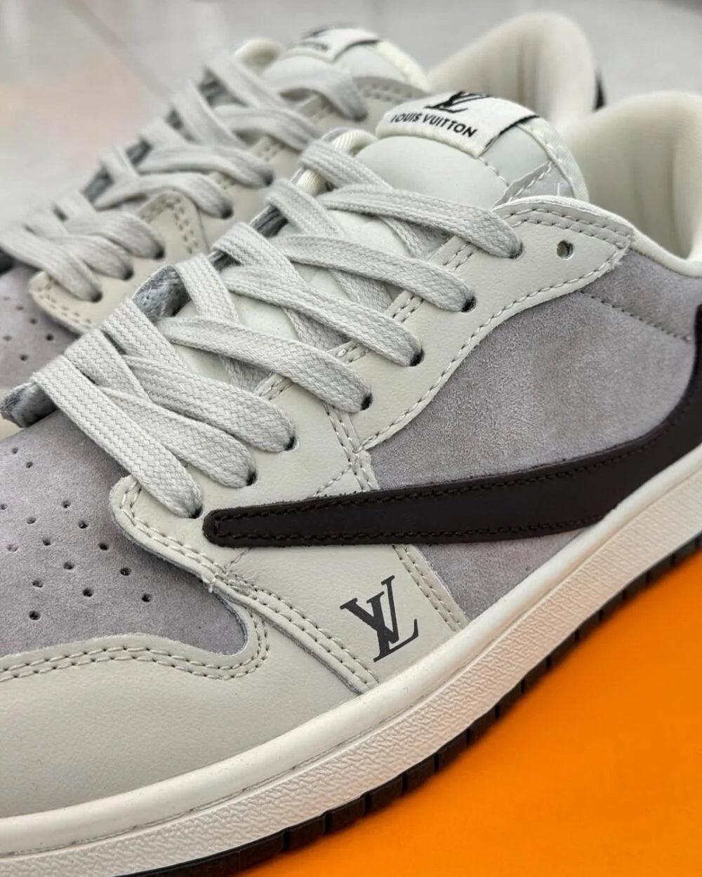 Louis Vuitton x Nike Air Jordan 1 Low Shadow Grey Suede Custom