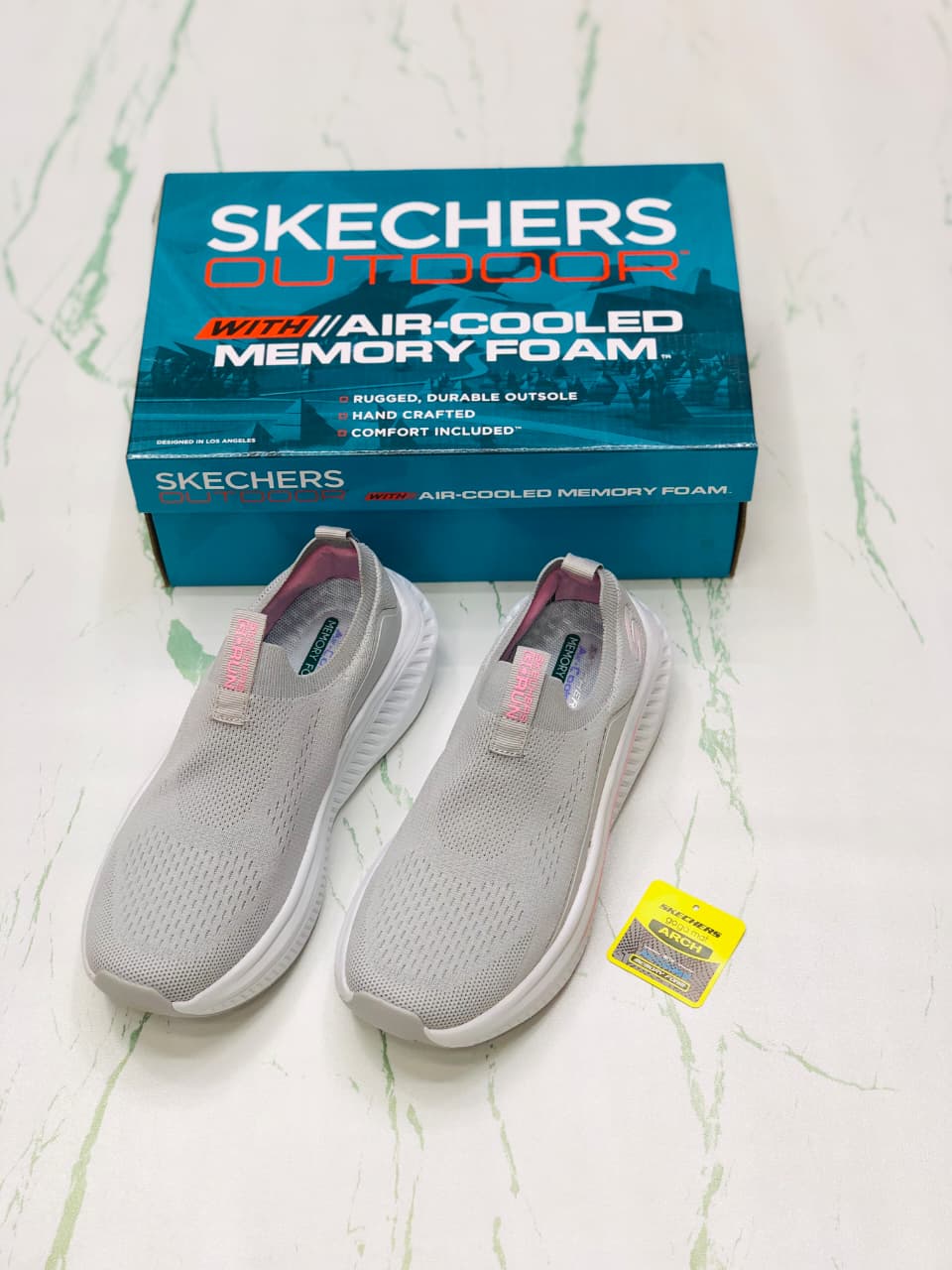 SKECHERS ARCFIT SMOKE GREY AND PINK FOR WOMEN