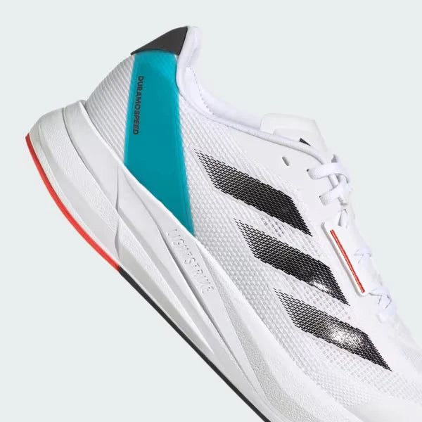 Adidas Duramo Speed en coloris blanc avec des accents cyan