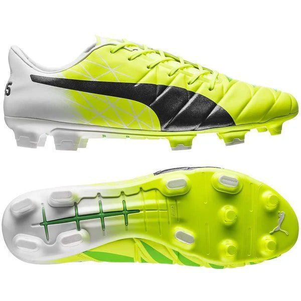 PUMA Evoaccuracy 1 FG Firm Ground Soccer Cleats Fluo Yellow Peacoat White