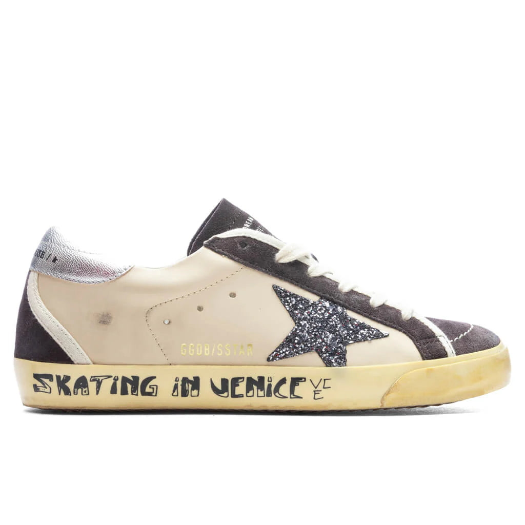 Womens Superstar Glitter Star Beige Dark Grey Grey