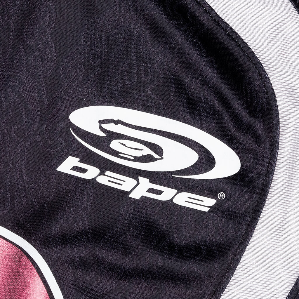 Flame Pattern Multilogo Relaxed Fit Football Jersey Black
