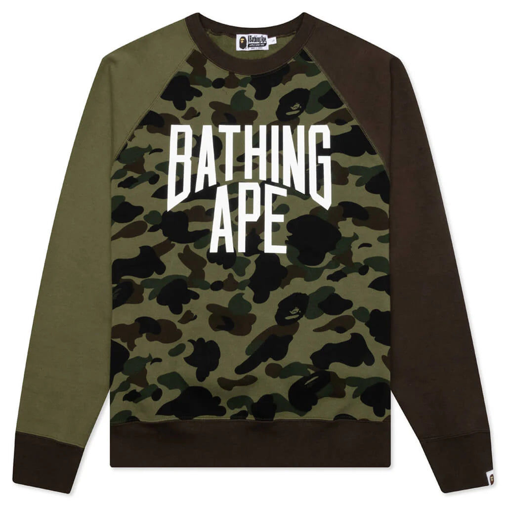 1st Camo Crazy NYC Logo Relaxed Fit Crewneck Green