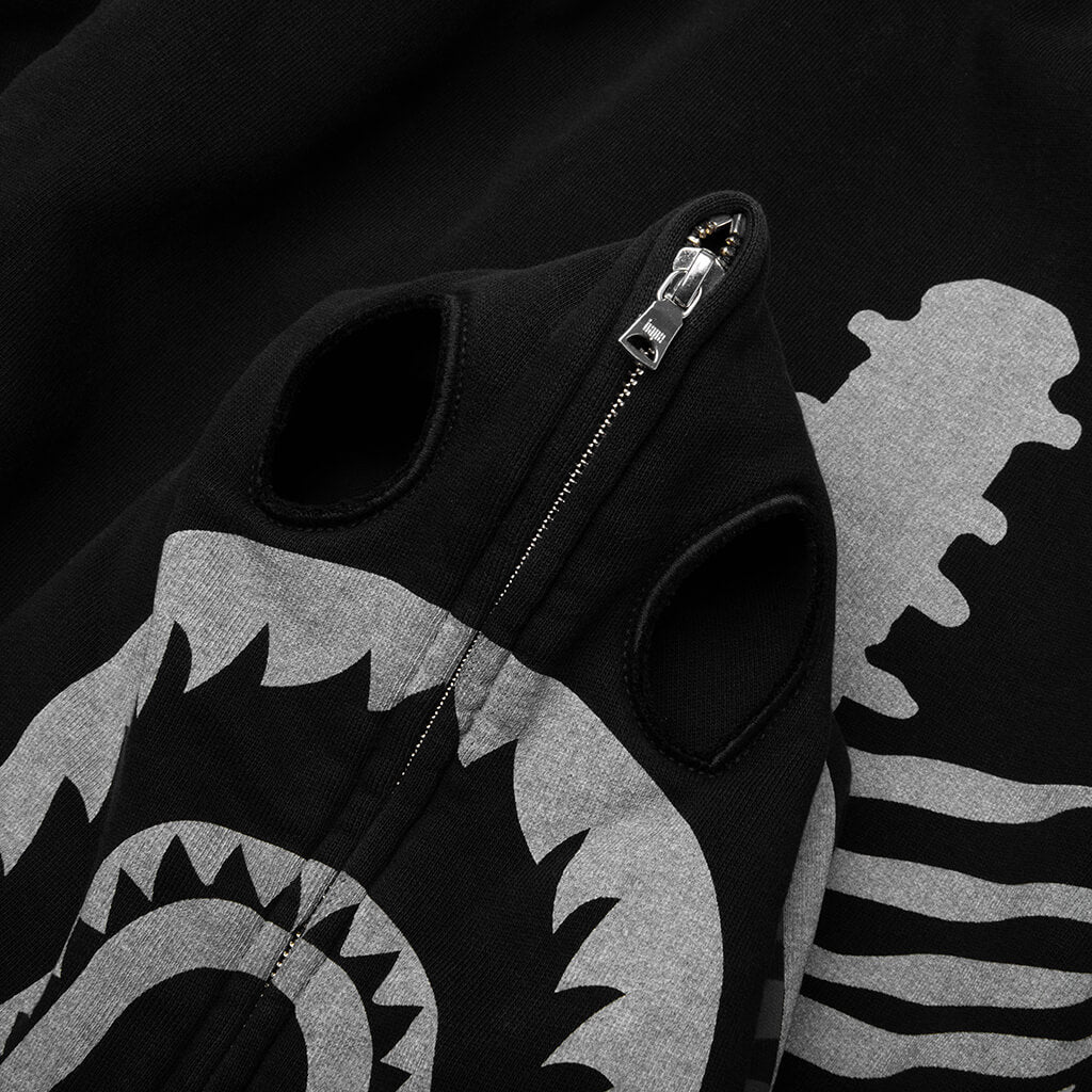 Skeleton Shark Heavy Washed Cropped Fit Full Zip Hoodie Black