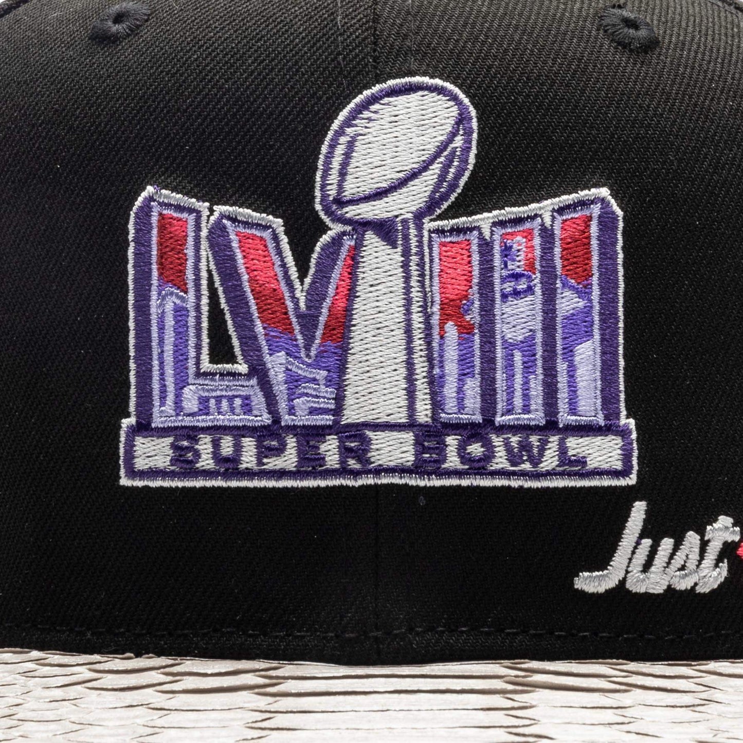 Just Don x Usher Super Bowl LVIII 9FIFTY Snapback Hat Black Silver Python