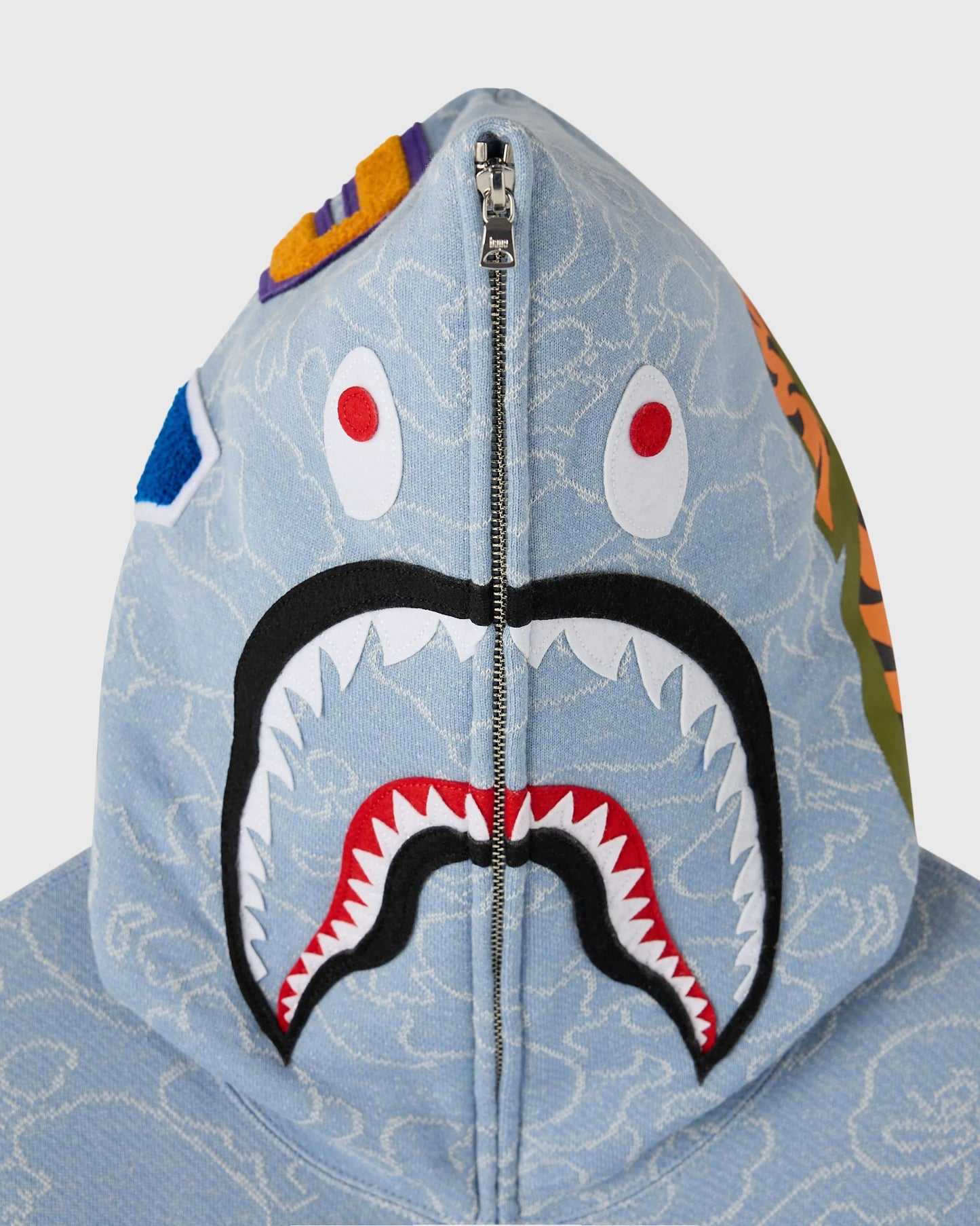 BAPE Neon 1st Camo Shark Full Zip Hoodie Light Indigo