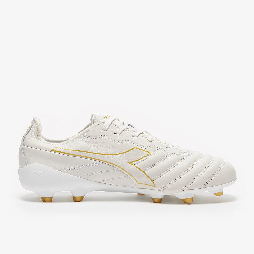 Diadora Brasil Elite Tech Made in Italy LPX FG Firm Ground Soccer Cleats White Gold