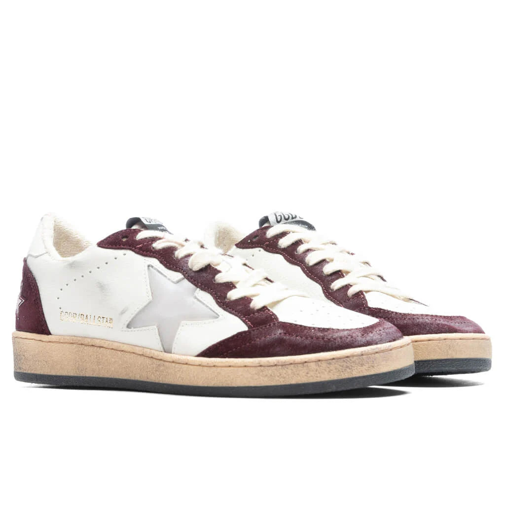 Womens Sneakers Leather Suede Ball Star Red Wine White