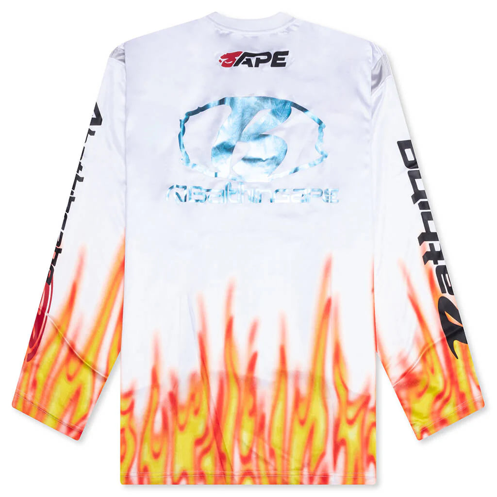 Flame Pattern Multilogo Relaxed Fit Football Jersey White