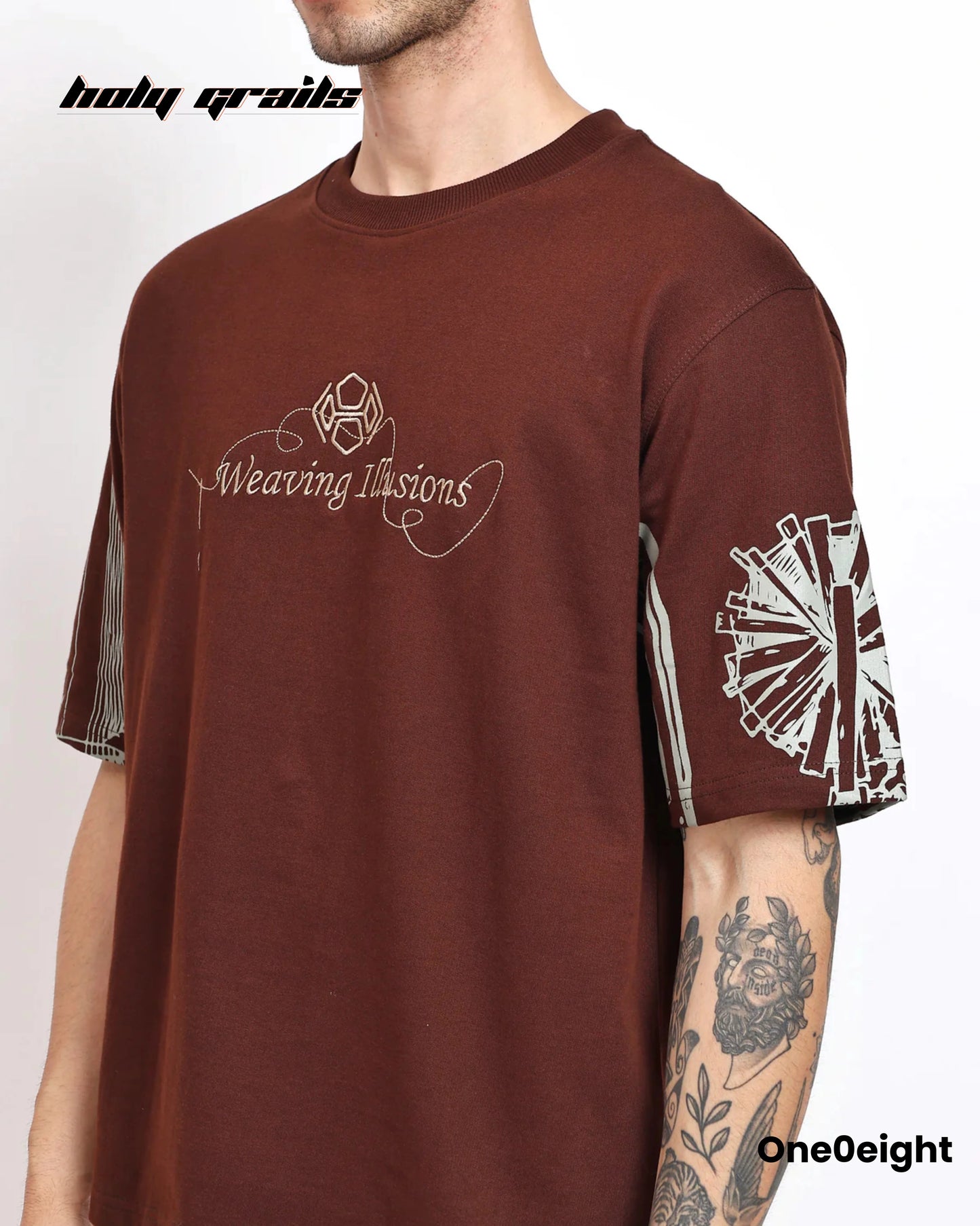 Weaving Illusions Brown Oversize Tee HG x One0eight
