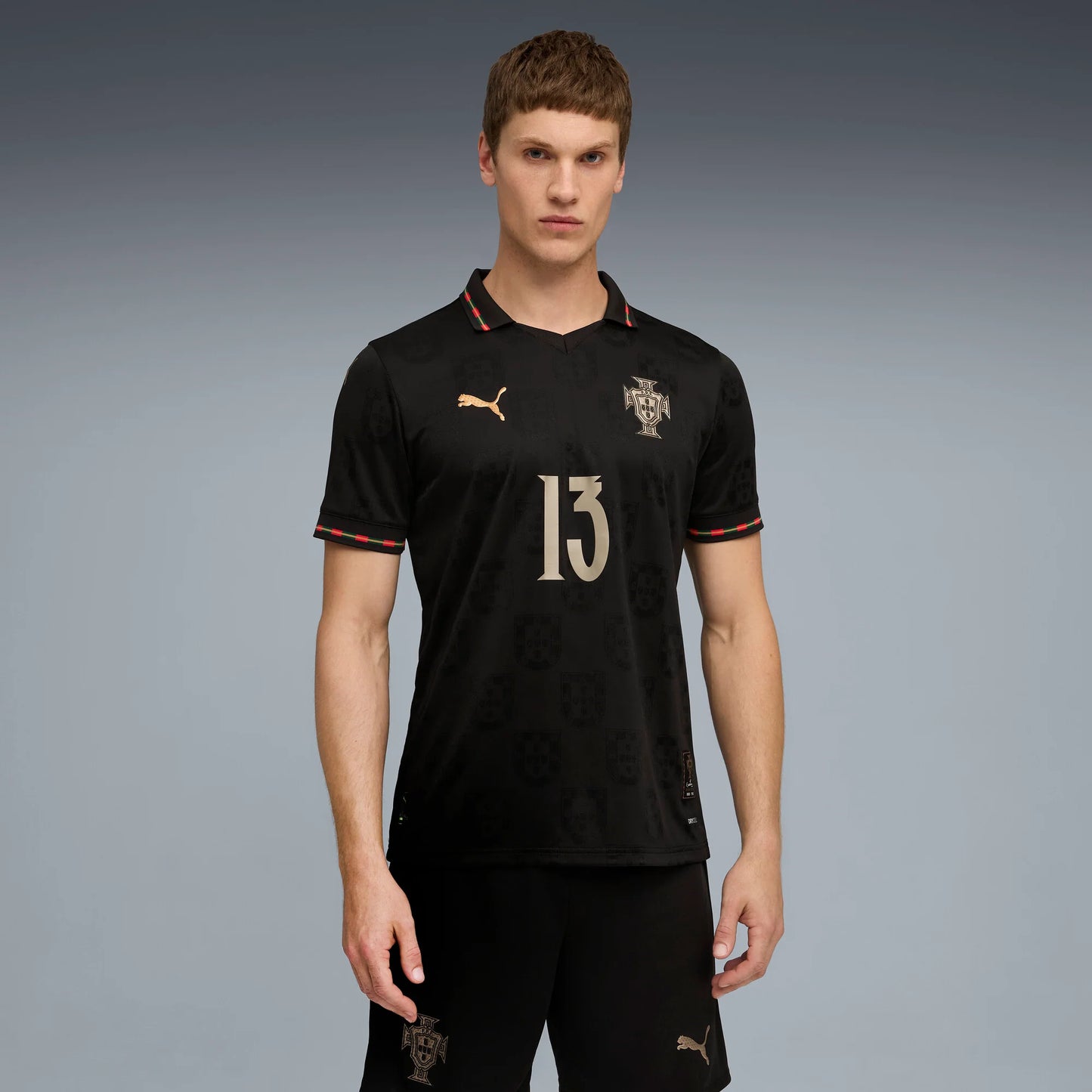 PUMA Portugal SE Authentic W BOX Mens Soccer Jersey 26 Black Gold