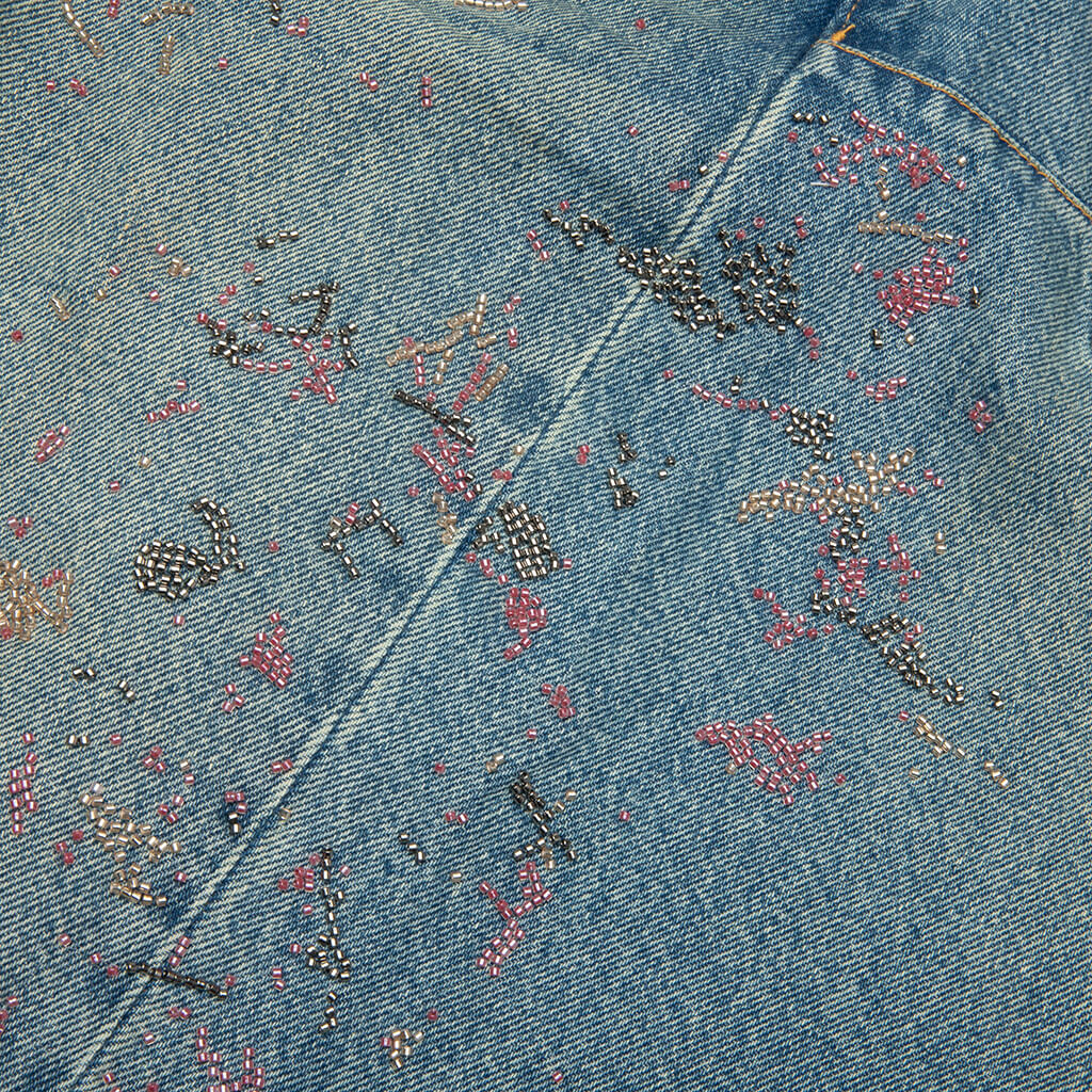 Beaded Splatter Denim Shorts Mid Indigo