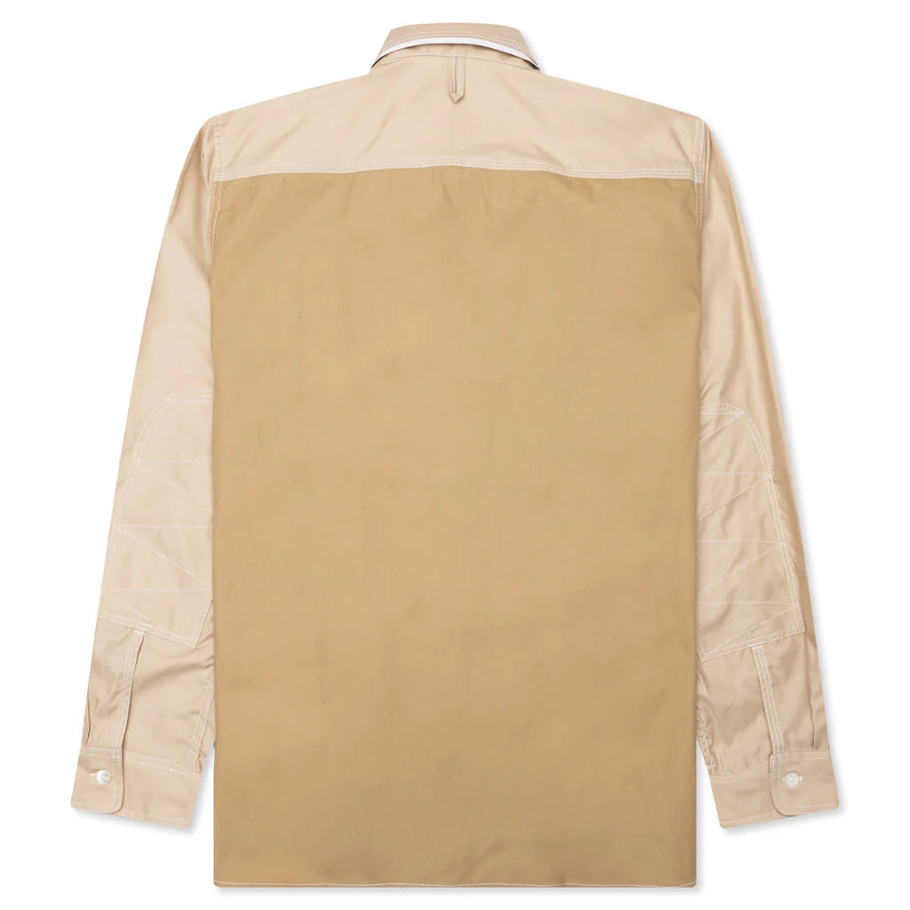 Two Tone Button Up Shirt Beige
