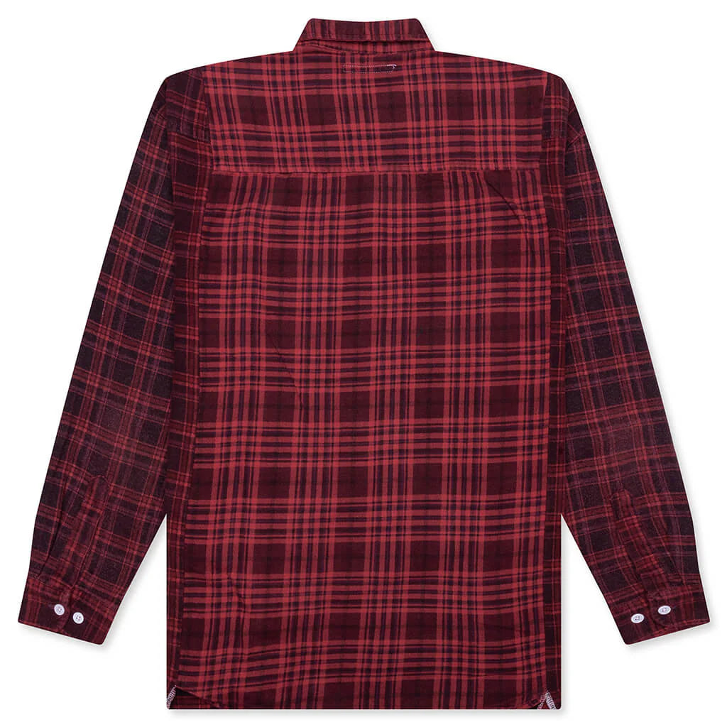 Ribbon Wide Over Dye Flannel Shirt Red