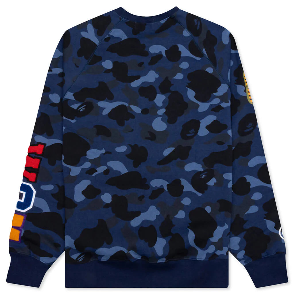 Color Camo Embroidery Shark Crewneck Navy
