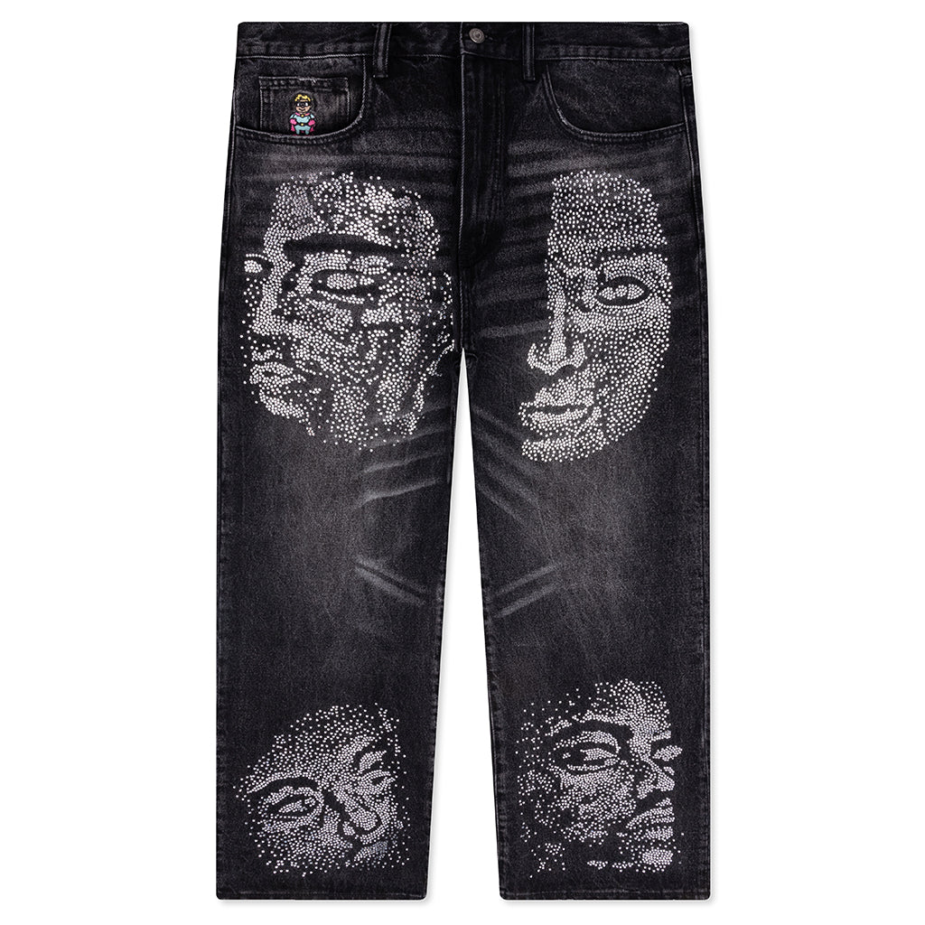 Rhinestone Face Jeans Black