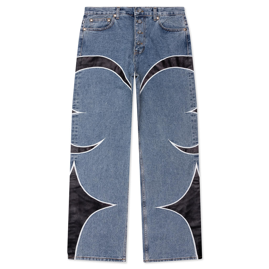 Leather Washing Denim Pants Blue