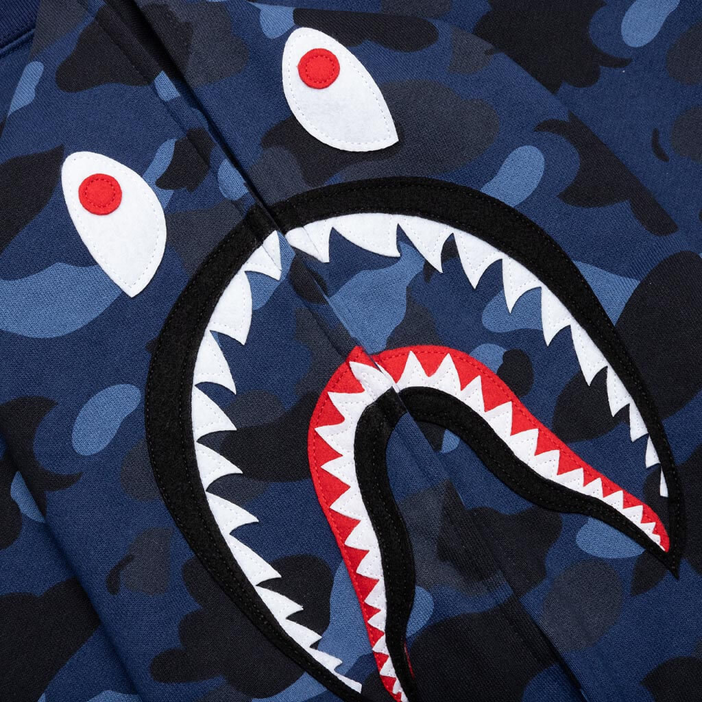 Color Camo Shark Pullover Hoodie Navy