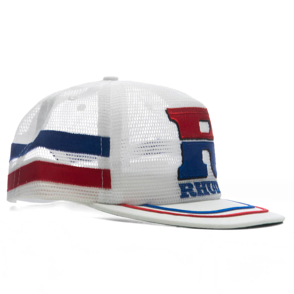 Split Petrol Logo Mesh Trucker Hat White Red Blue