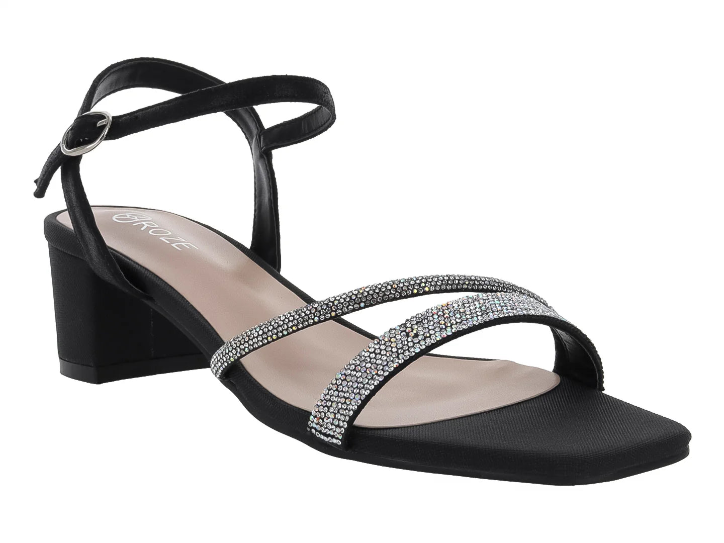 Sandalias de Tacón Cuadrado Roze Negro para Mujer