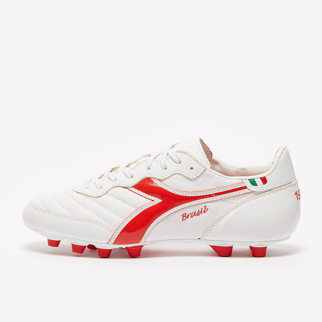 Diadora Brasil Made in Italy OG LT MDU FG Firm Ground Soccer Cleats White Milano Red