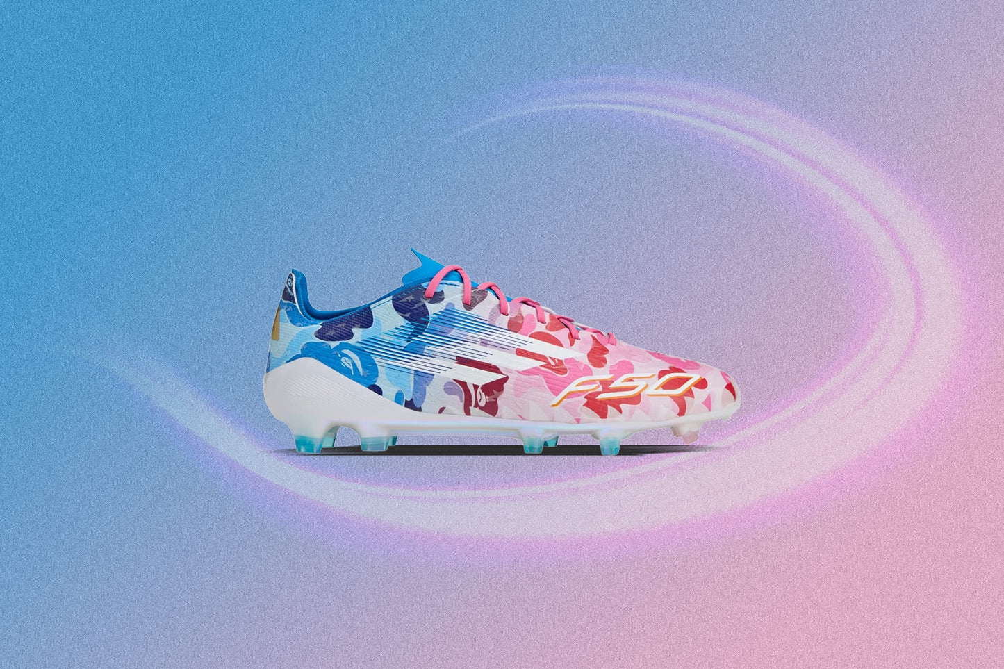 Adidas x BAPE F50 Elite Firm Ground Cleats Clear Pink Cloud White Icey Blue