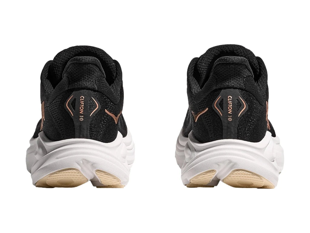 Tenis HOKA Clifton 10 Negro y Oro Rosa para Mujer