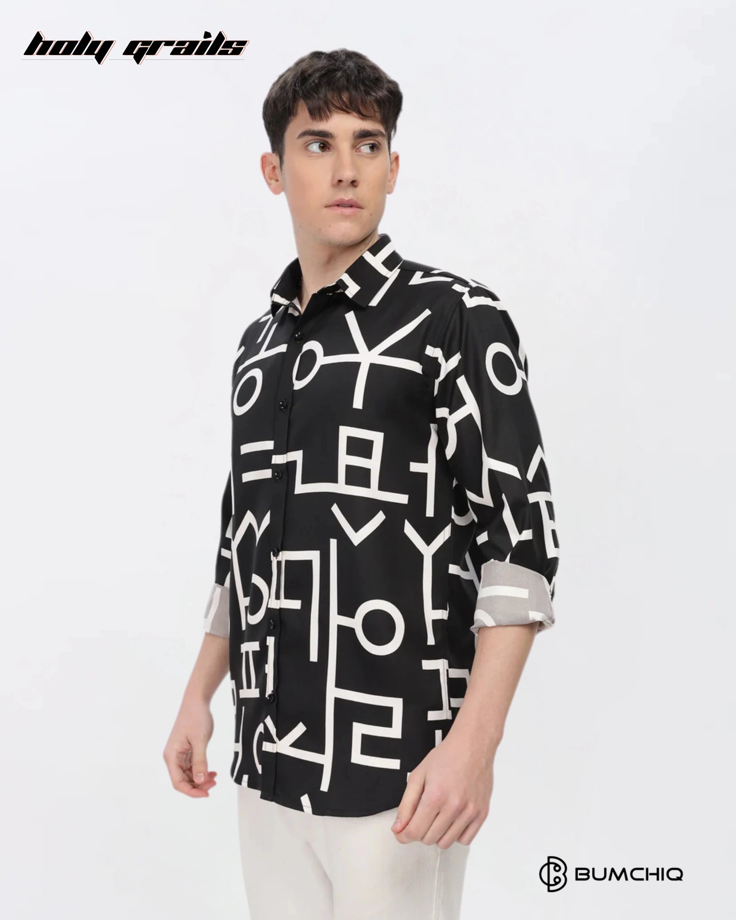 White Abstract Black Shirt HG x Bumchiq