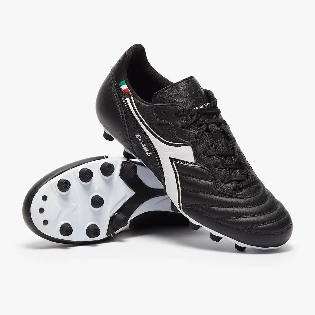 Diadora Brasil Made in Italy OG LTMDPU FG Firm Ground Soccer Cleats Black White