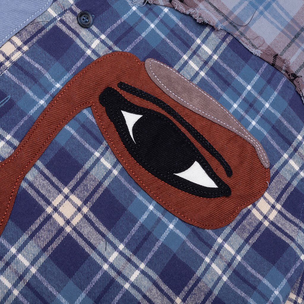 Face Patchwork Flannel Blue Multi