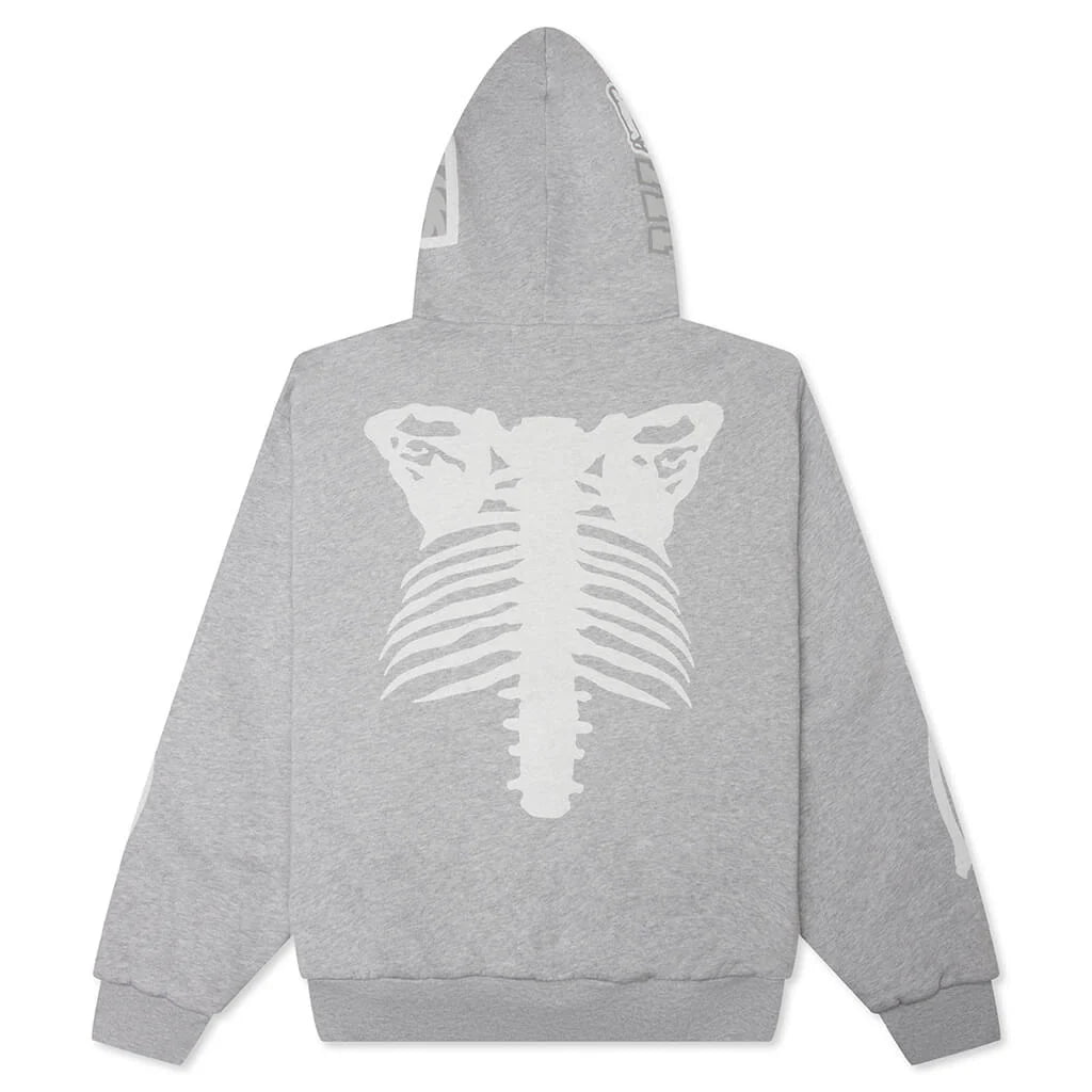 Skeleton Shark Heavy Washed Cropped Fit Full Zip Hoodie Gray