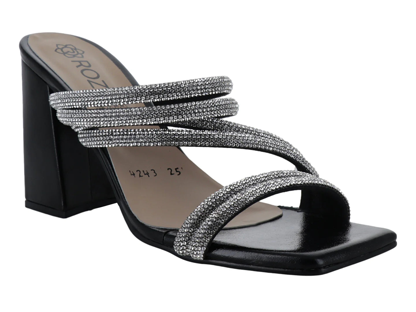 Sandalias Roze Negro Tacón Cuadrado para Mujer