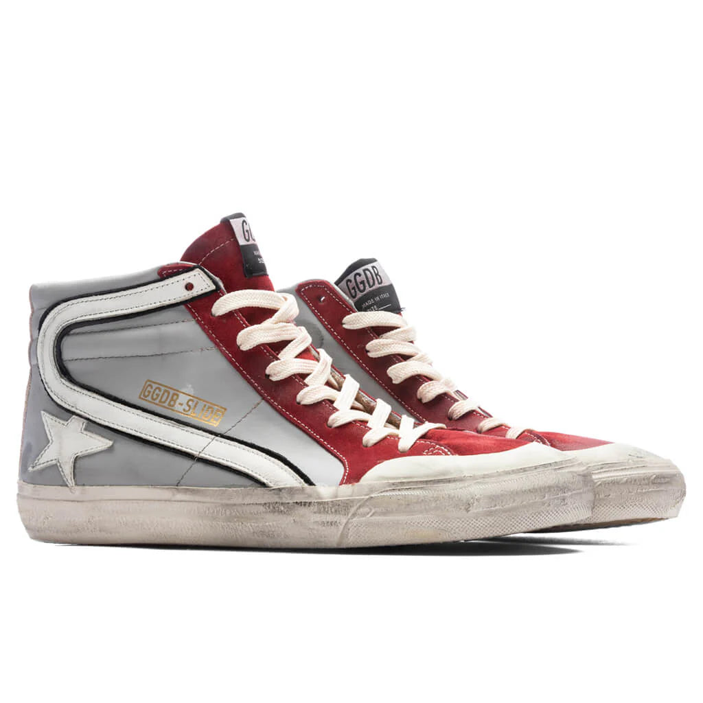 Slide Leather Sneakers Grey Dark Red White Silver