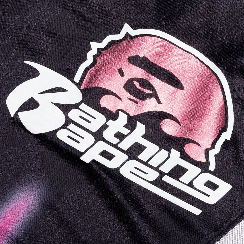 Flame Pattern Multilogo Relaxed Fit Football Jersey Black