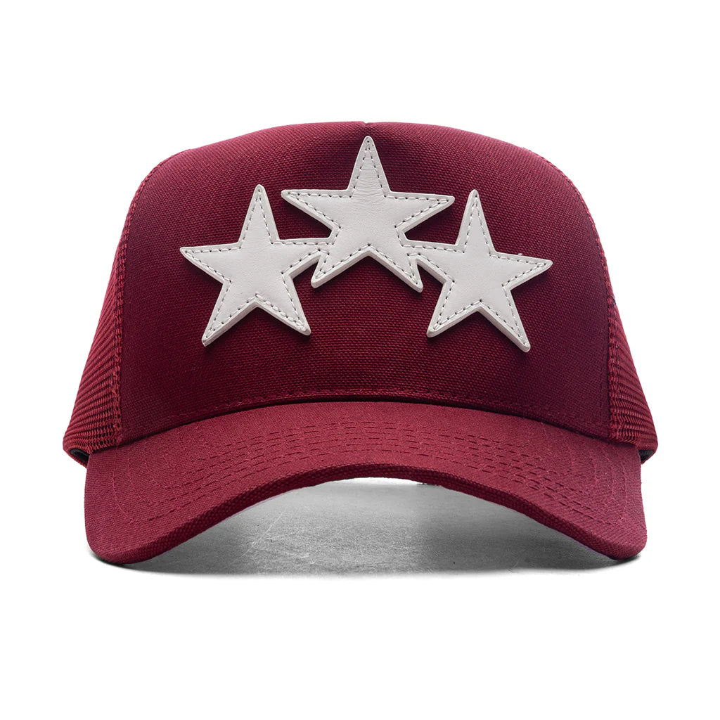 3 Star Trucker Hat Burgundy