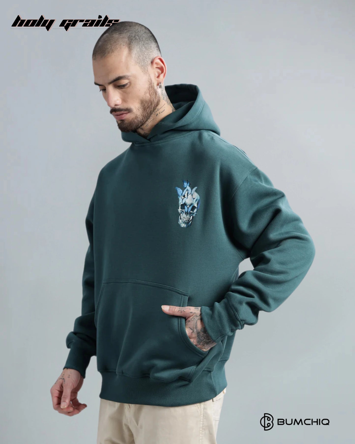 Glowing Skull Dark Teal Hoodie HG x Bumchiq