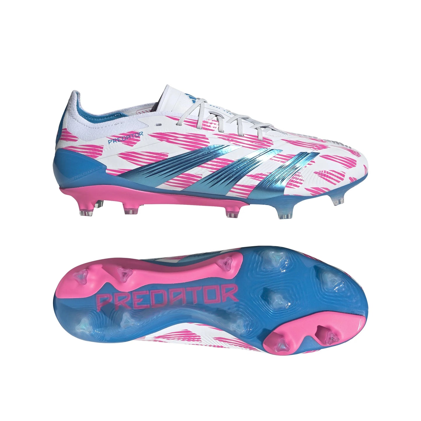 adidas Predator Elite FG Mens Firm Ground Soccer Cleats White Solar Blue Solar Pink