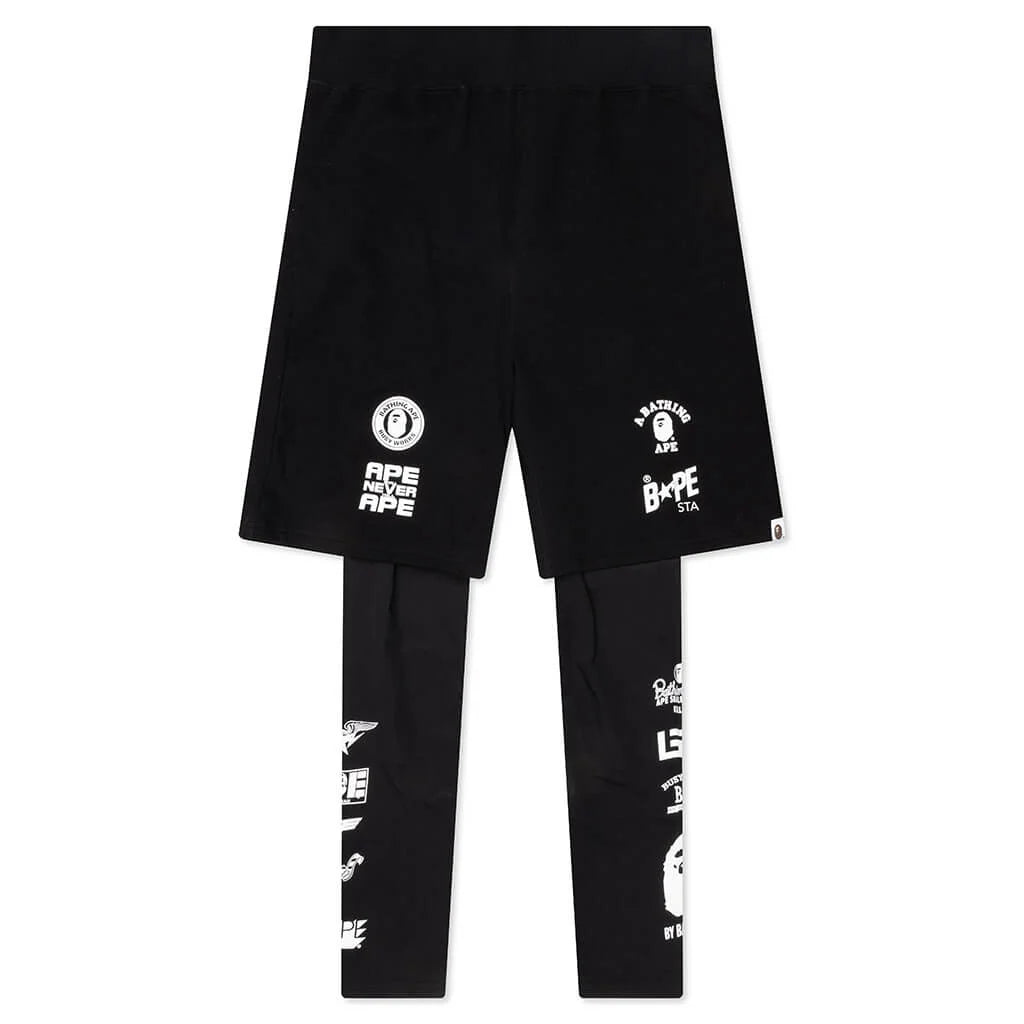 Multi Logo Shorts with Leggings Black