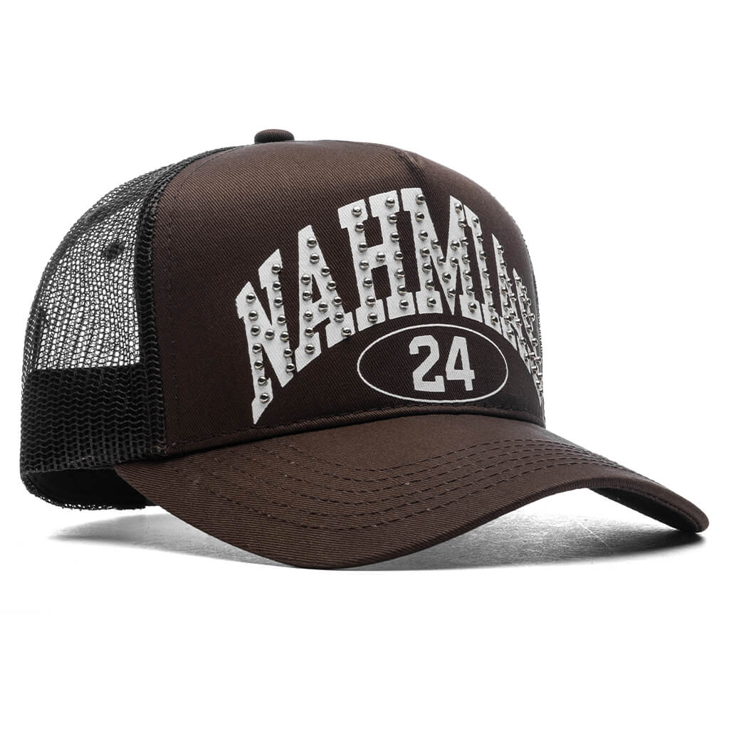 Studded Nahmias Marque Trucker Hat Brown